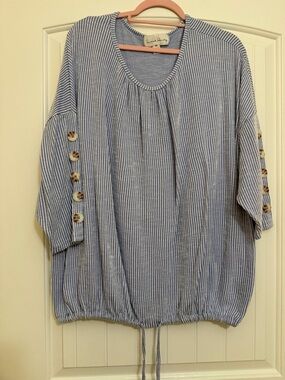 French Laundry Blue and White Striped Button-Sleeve Tunic